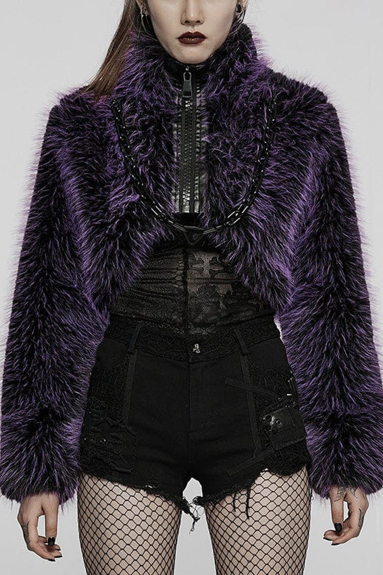 Steampunk Chain-Trimmed Long-Sleeve Women's Short Coat