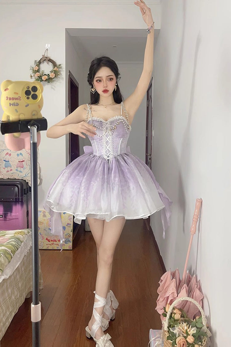 Lilac Sleeveless Bow-Adorned Princess Bridesmaid Jumper Dress