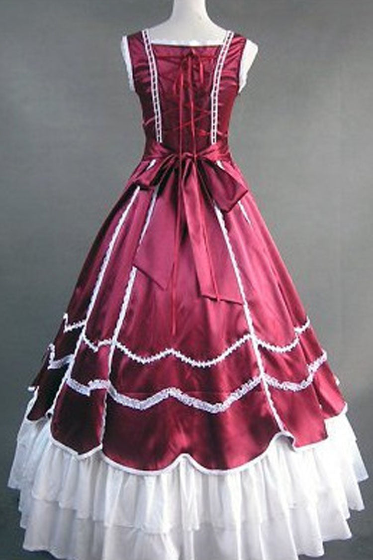 Wine Red Cotton Gothic Lolita Dress Square Collar Sleeveless Pleated - Altfashion Shop