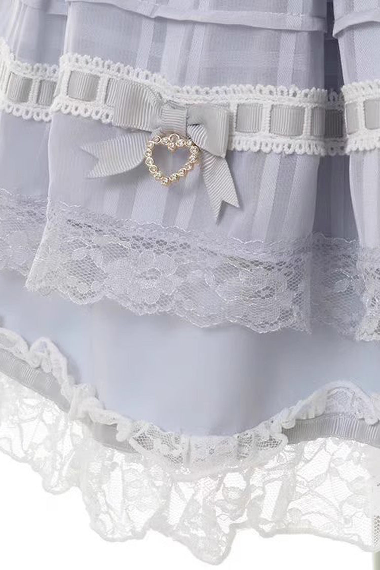 Bowknot Lace-Up Ruffle Print Long Sleeve Jirai Dress in Three Colors
