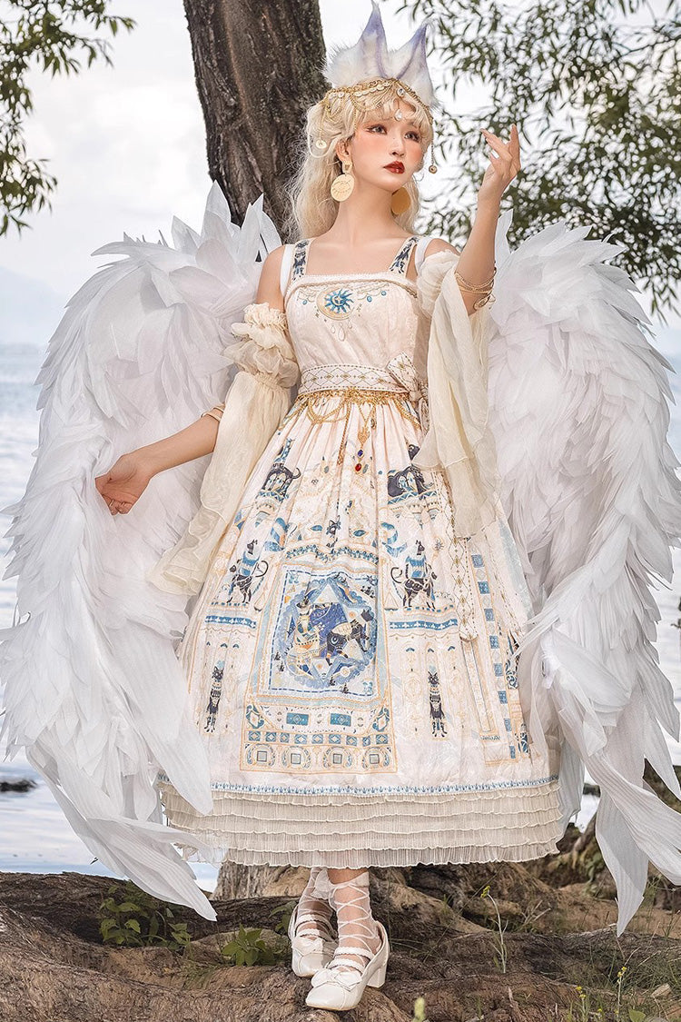 Gothic Lolita Dress with Egyptian Print, Ruffles, Dusk Style
