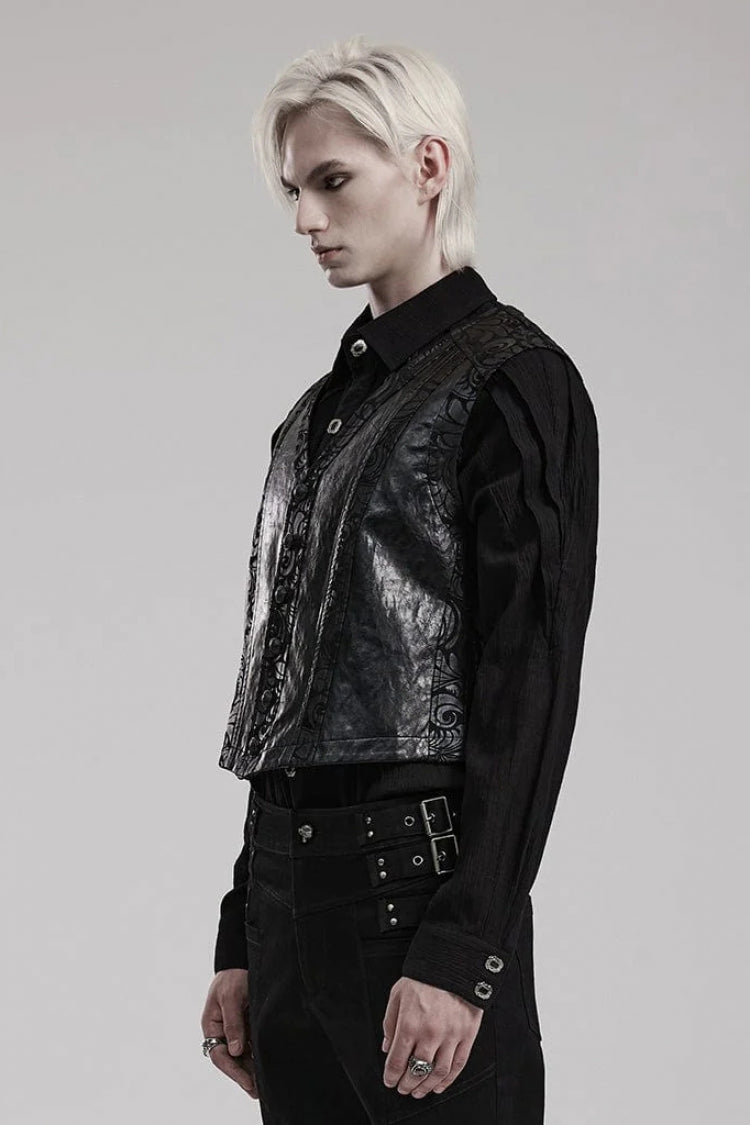 Carved Floral Faux Leather Gothic Sleeveless Vest for Men