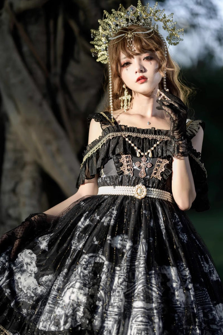 Ruffled Bow Gothic Princess JSK in Black
