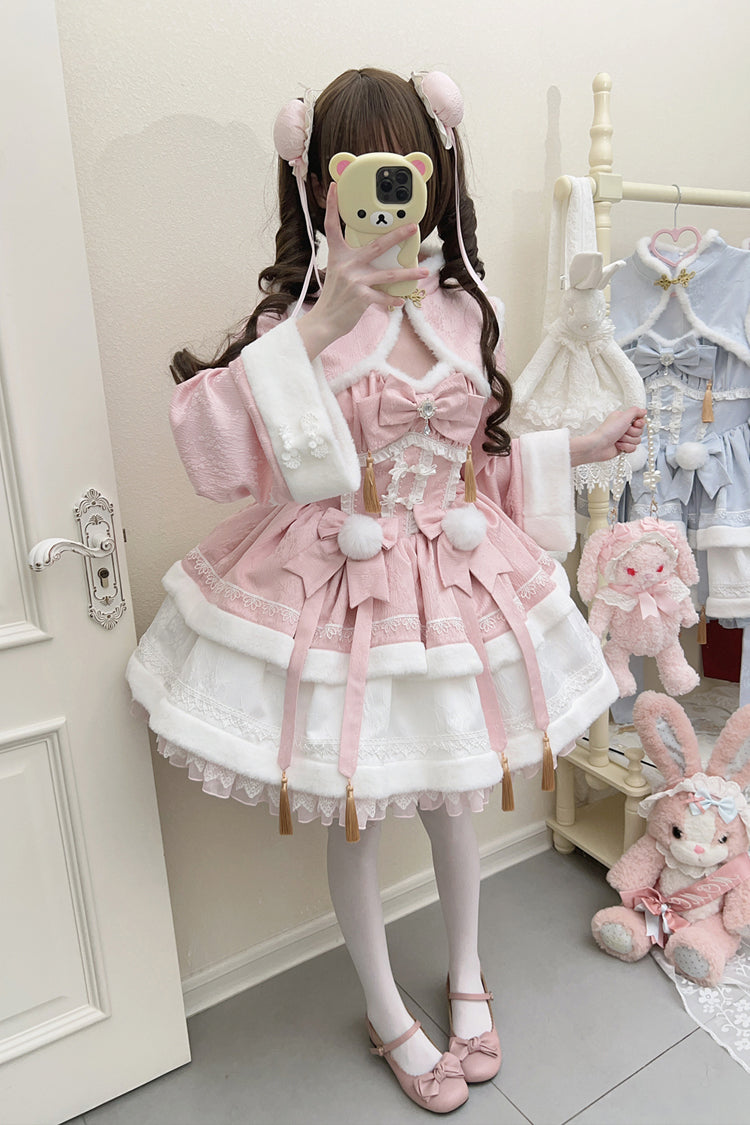 Sweet Two-Piece Dress with Ruffle Sleeves in Pink