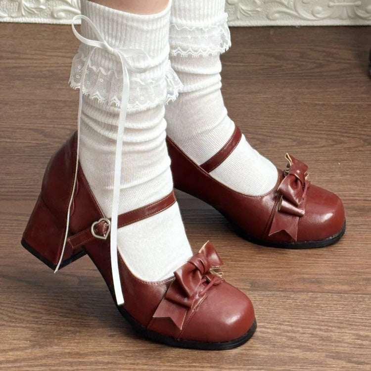 Ribbon Square-Toe Preppy Girly Lolita Heels - 3 Colors