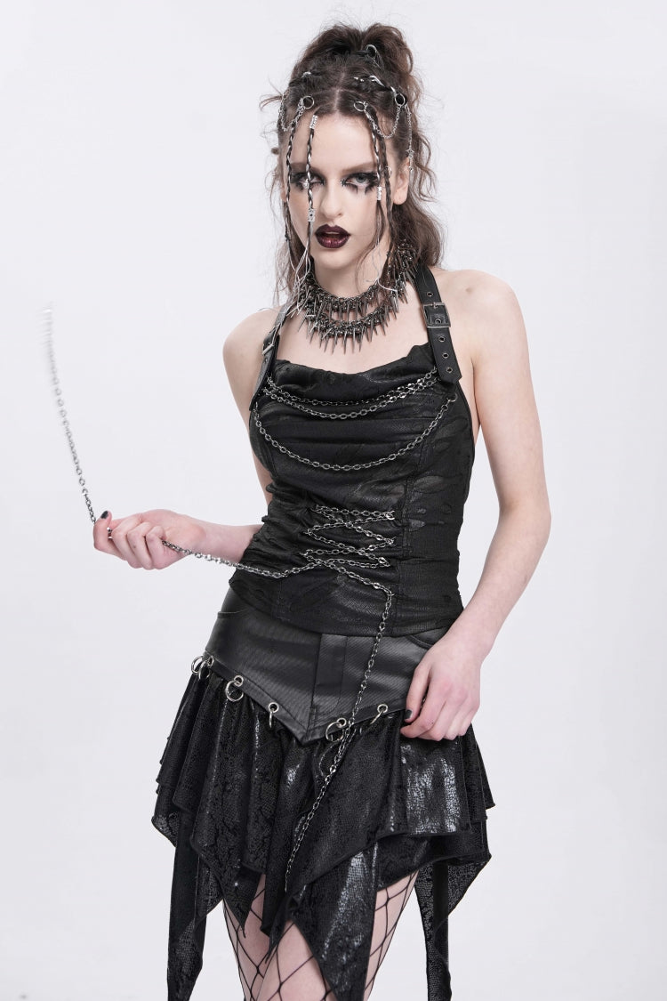 Rebel Black Chained Ripped Halter Punk Vest