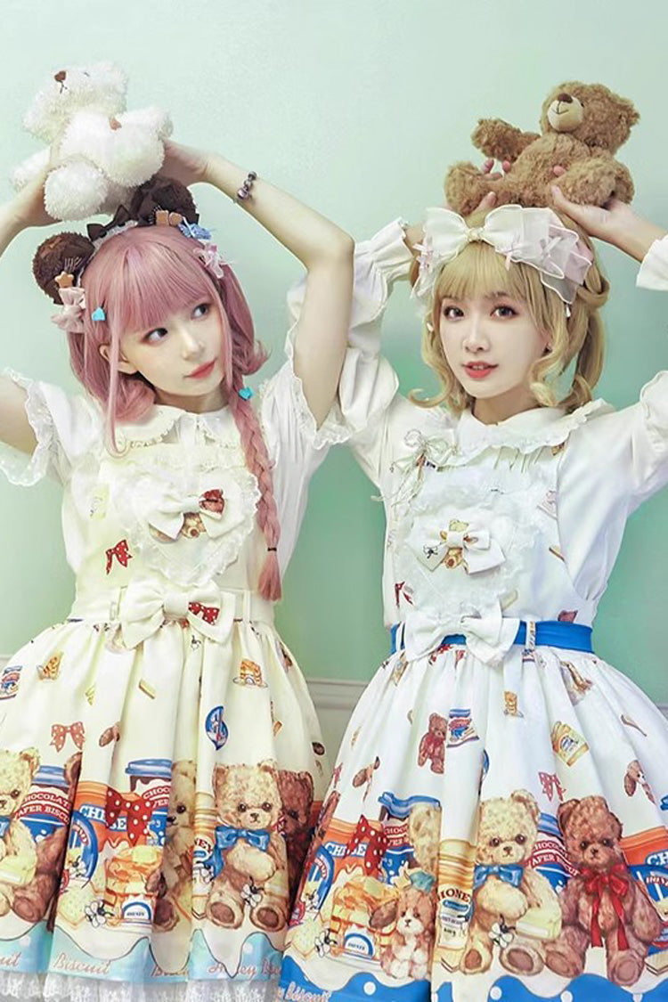 Honey Bear Cafe Printed Bow Lace Sweet Lolita JSK Dress