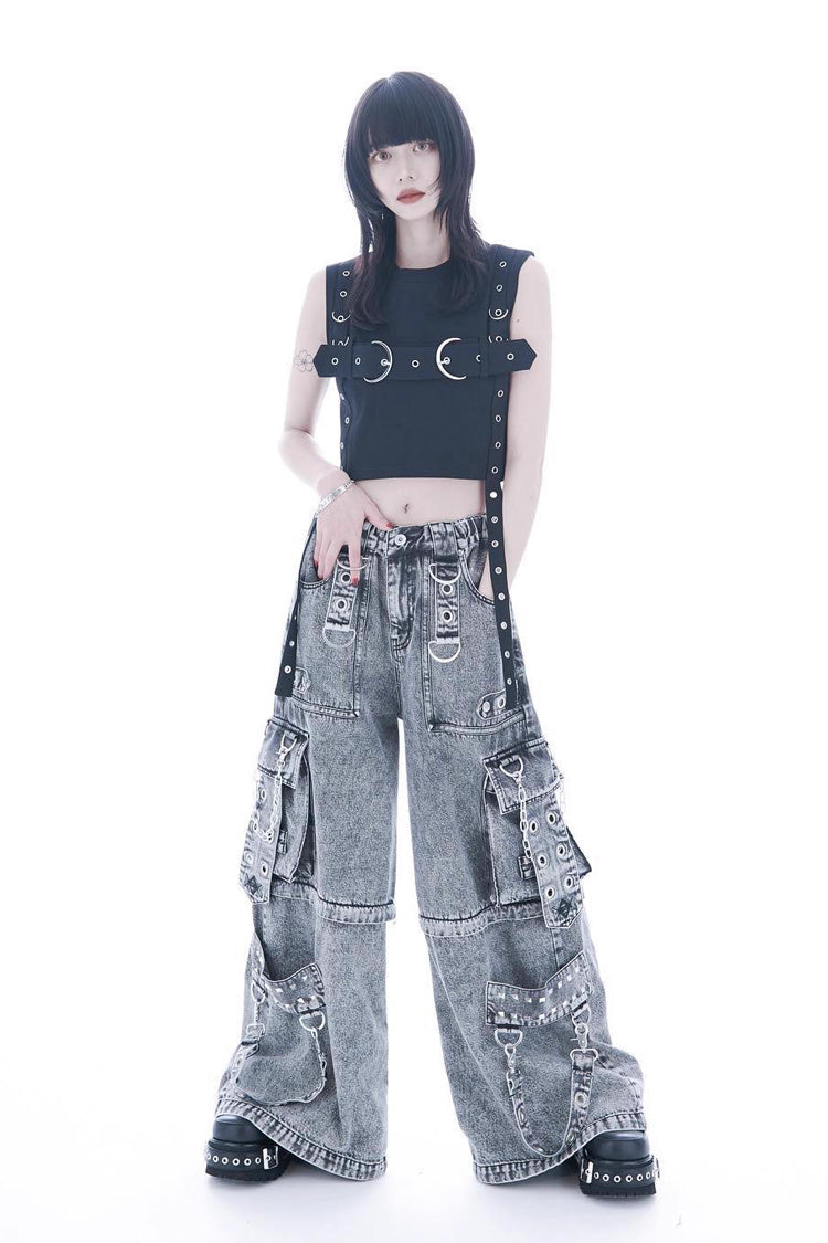 Punk Rivet Straight Leg Jirai Jeans in Two Shades