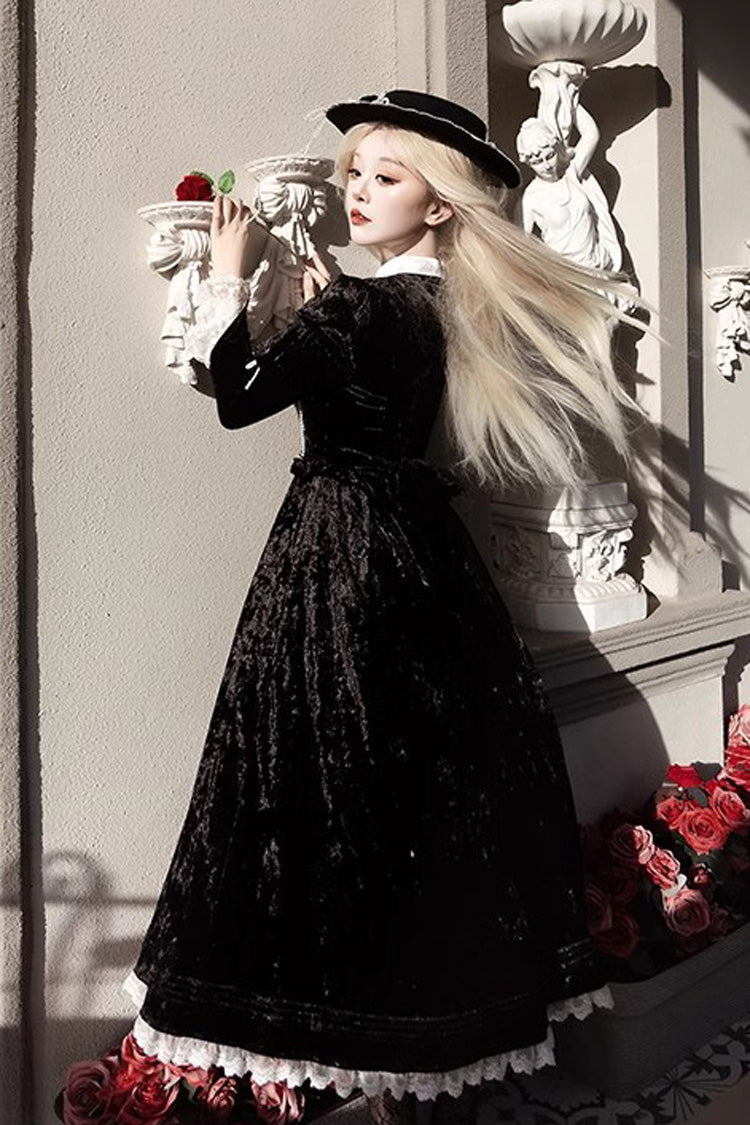 Black Long Sleeve Ruffle Bow Lace Gothic Lolita Dress