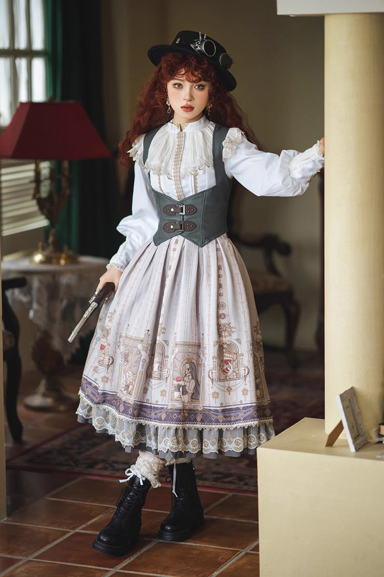 Elegant Ruffled Lolita Skirt with Demon Hunting Print
