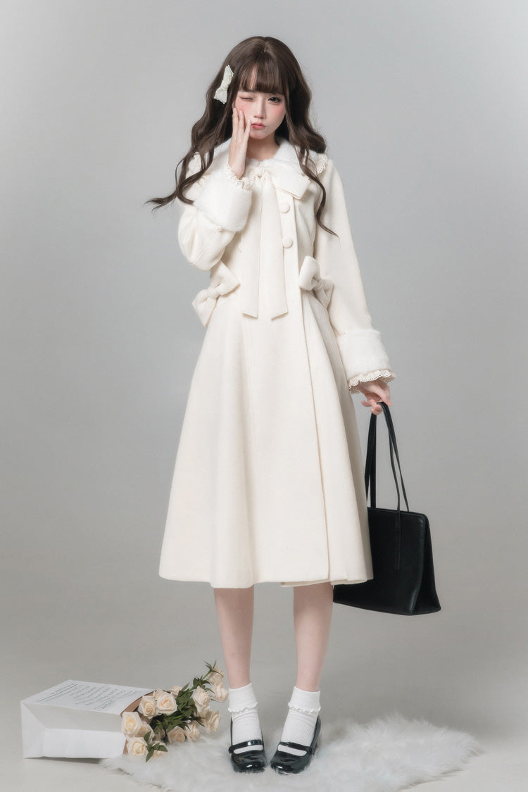 Ivory Doll Collar Long Sleeve Bow Sweet Coat