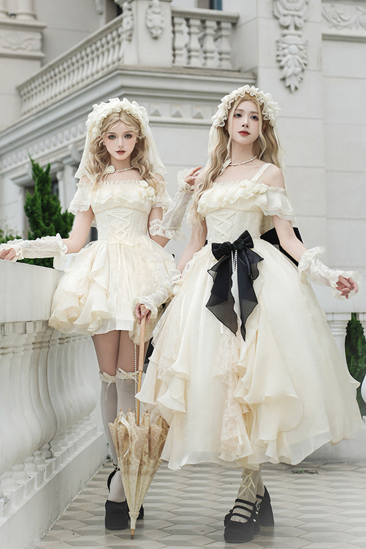 Cream Moonlight Variations Sleeveless Lace-Up Frilled Sweet Lolita Long JSK Dress