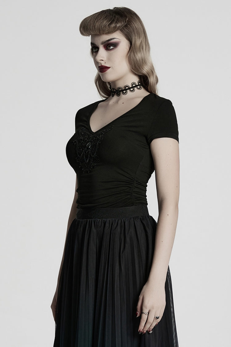 Nocturnal Embroidered Floral Jacquard Top for Women
