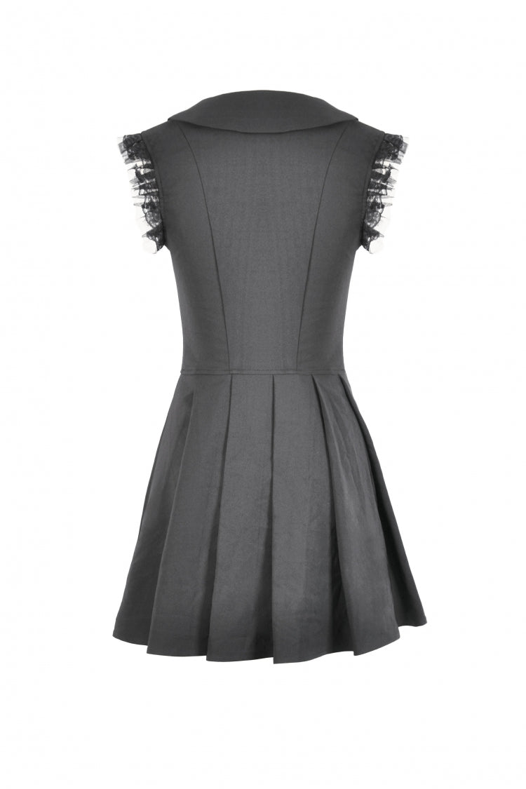 Peter Pan Collar Sleeveless Bowknot Pleated Gothic Graduation Dress