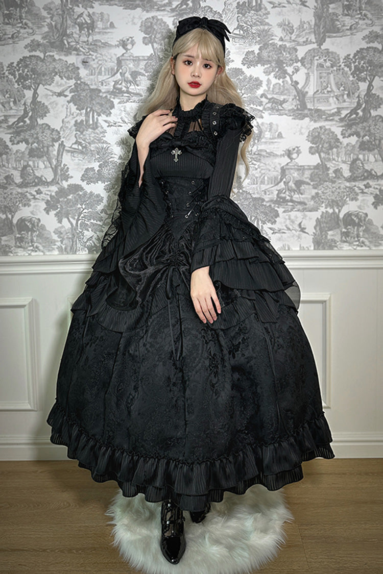 Halterneck Ruffle Bow Gothic Lolita Dress with Drawstring, Mystery Doll Theme, 4 Colors