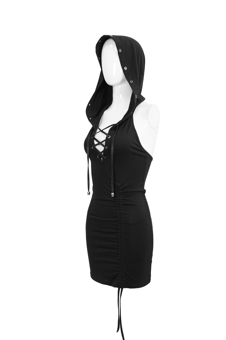 Cross Straps Backless Hooded Sleeveless Wrap Punk Dress