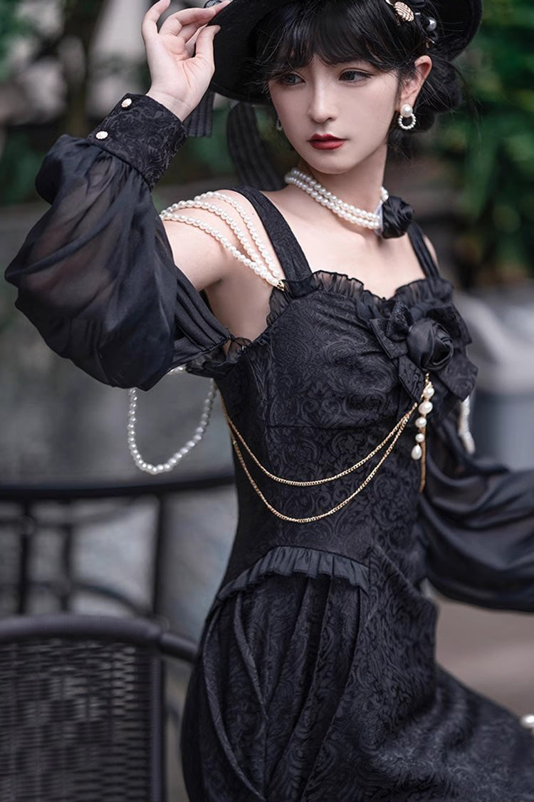 Sleeveless Jacquard Lace Fishtail JSK in Black
