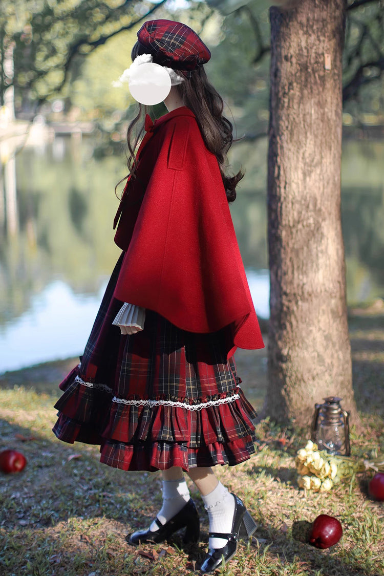 Red Plaid Print Bow Sweet Vintage Jumper - Little Red Riding Hood