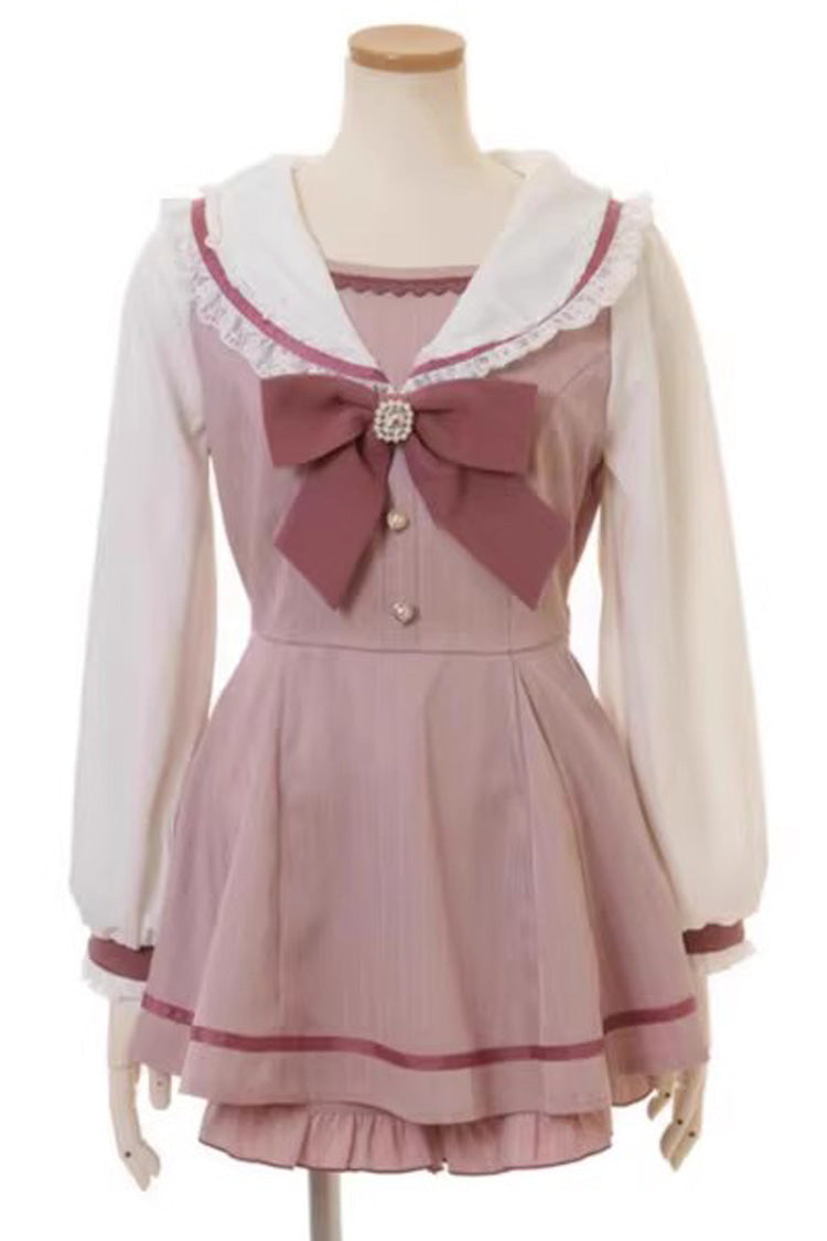 Charming Bowknot Lace Long Sleeve Jirai Dress Set in Three Colors