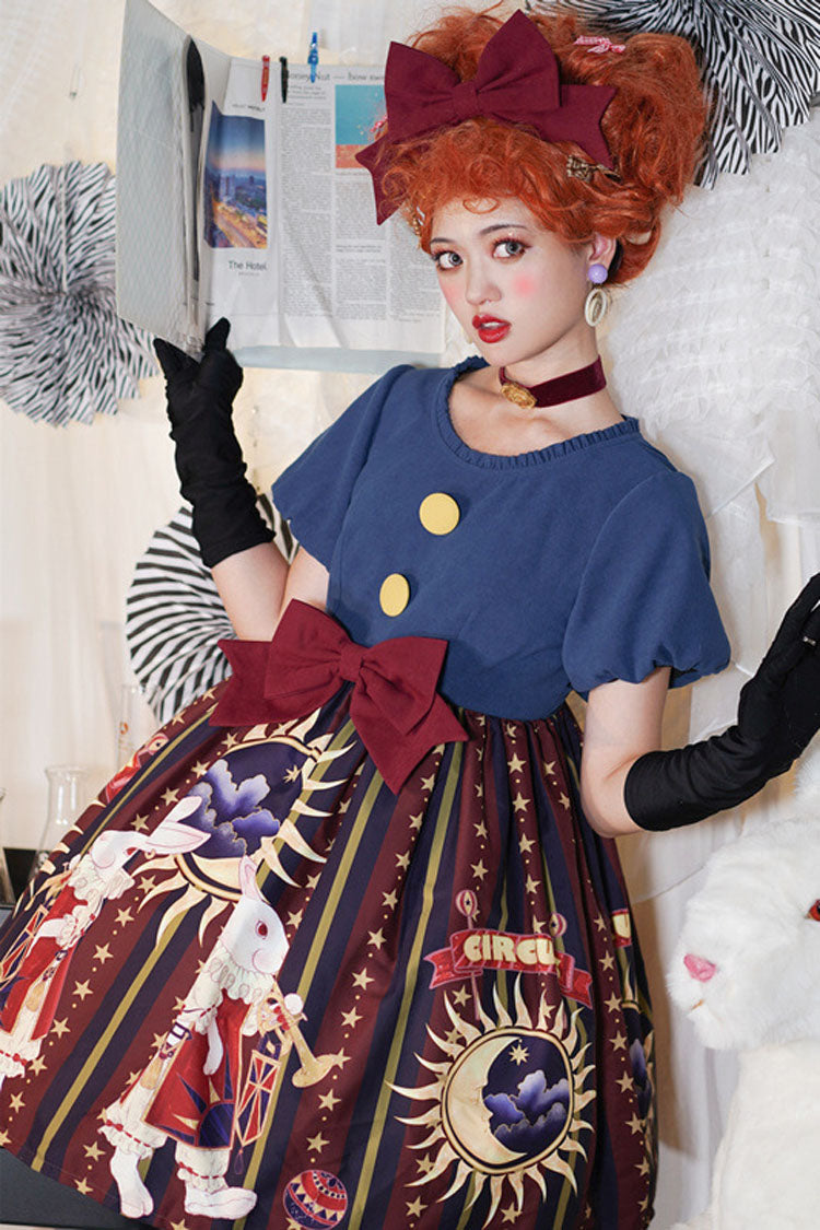Sweet Lolita OP Dress with Antique Doll Print and Christmas Bowknot - Altfashion Shop