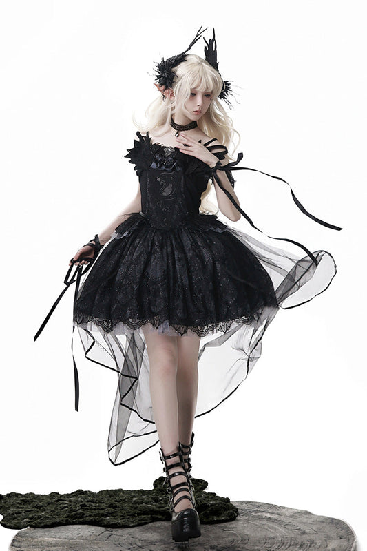 Sleeveless Ruffle Bow Gothic Ballet Lolita Jumper Dress - Black