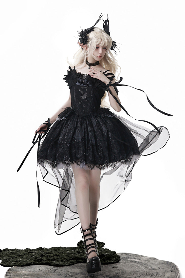 Black Black Swan's Prayer Sleeveless Ruffled Bow Gothic Ballet JSK Dress