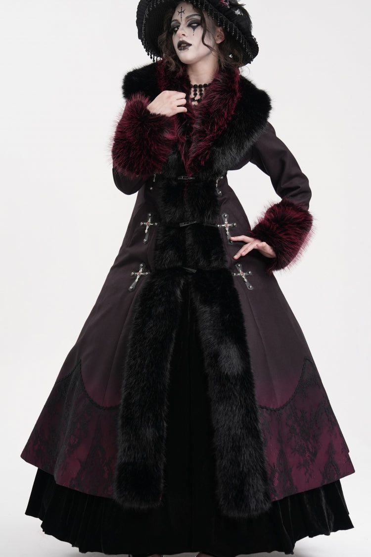 Noir & Scarlet Cross-Laced Lace Gothic Long Coat