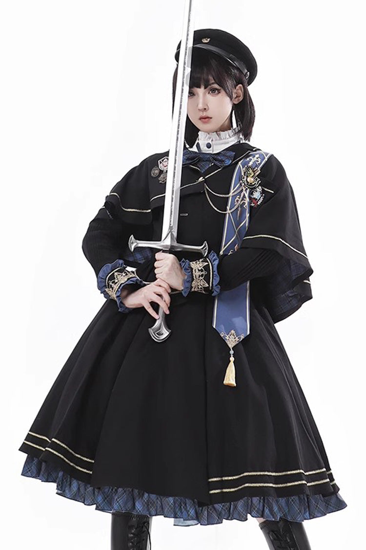 Stand-Collar Long-Sleeve Elegant Gothic Dress in Black