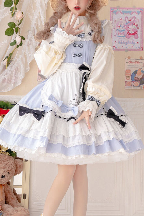Azure Ruffled Square Neck Alice-Inspired Sweet Lolita Jumper Dress