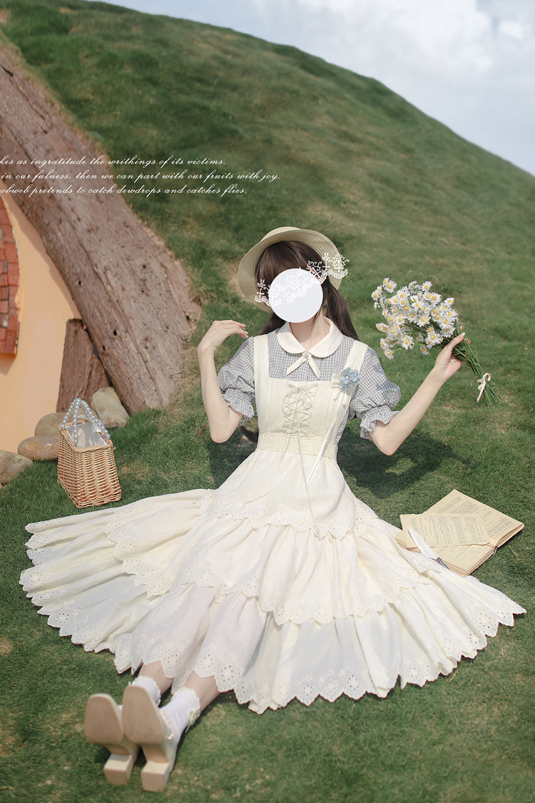 Ivory Sleeveless Triple Ruffled Lace-Up Sweet Elegant Lolita JSK