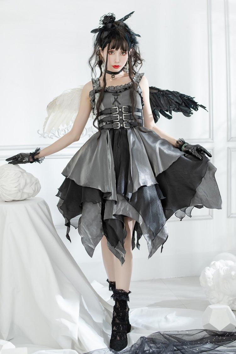 Silver Grey Lust Multi-Layered Asymmetric JSK Gothic Lolita Dress