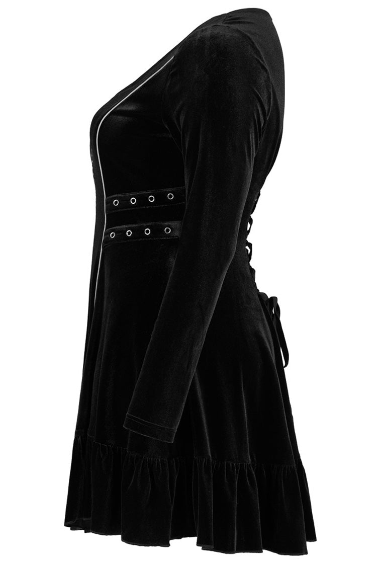 Stretch Velvet Chain Print Webbing Strap Plus Size Gothic Dress