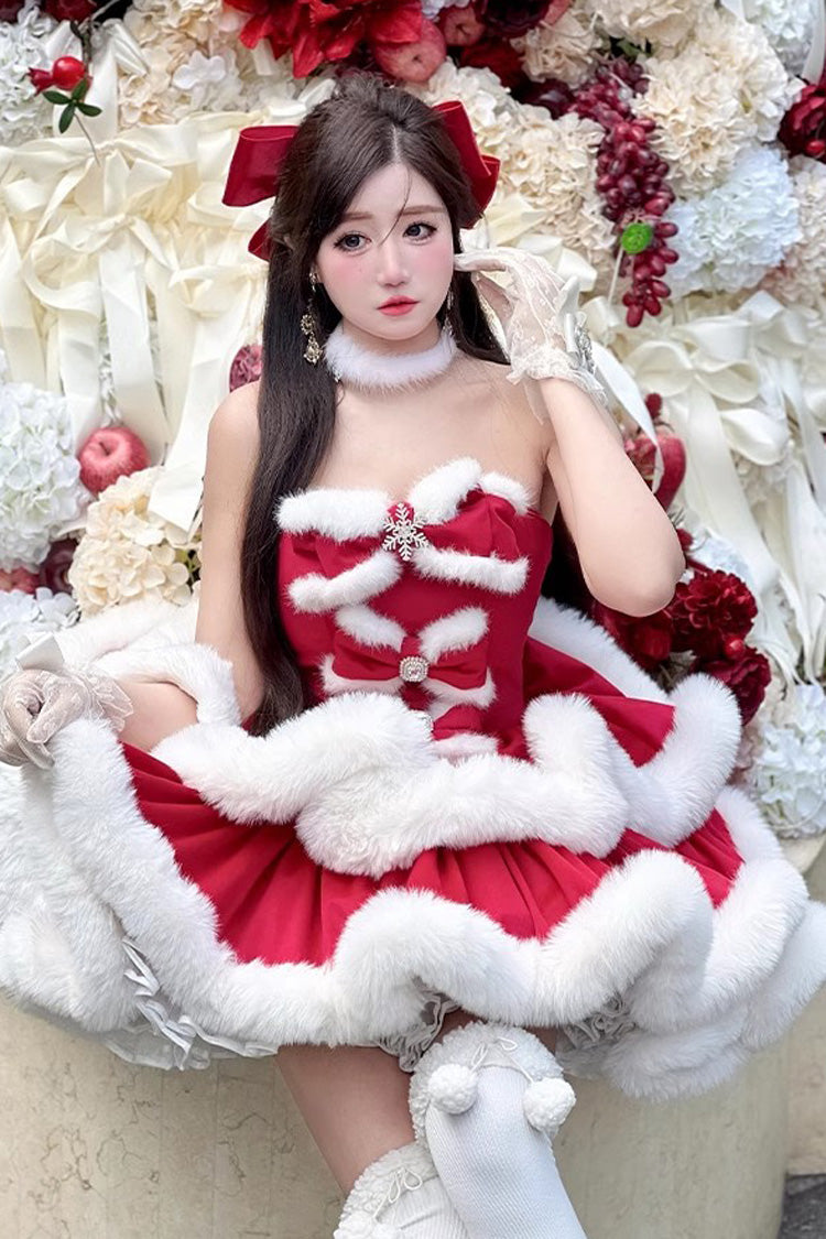 Red Strapless Bow Sweet Princess Dress - Holiday