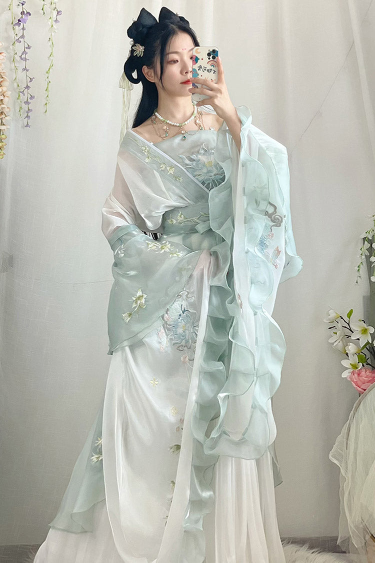 Emerald High-Waist Embroidered Sweet Hanfu Dress Full Set
