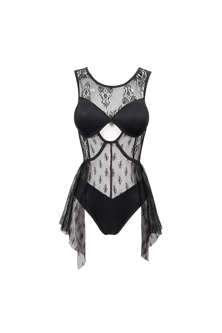 Back Cross Strap Lace-Up Gothic One Piece Swimsuit for Women Lace