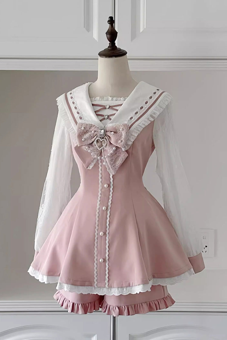 Printed Bowknot Dress Set - Jirai Kei Japanese Style