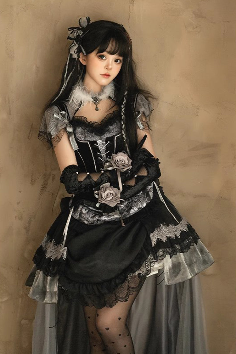 Onyx Printed Ruffled Bow Asymmetric Dress - Dark Night Rose
