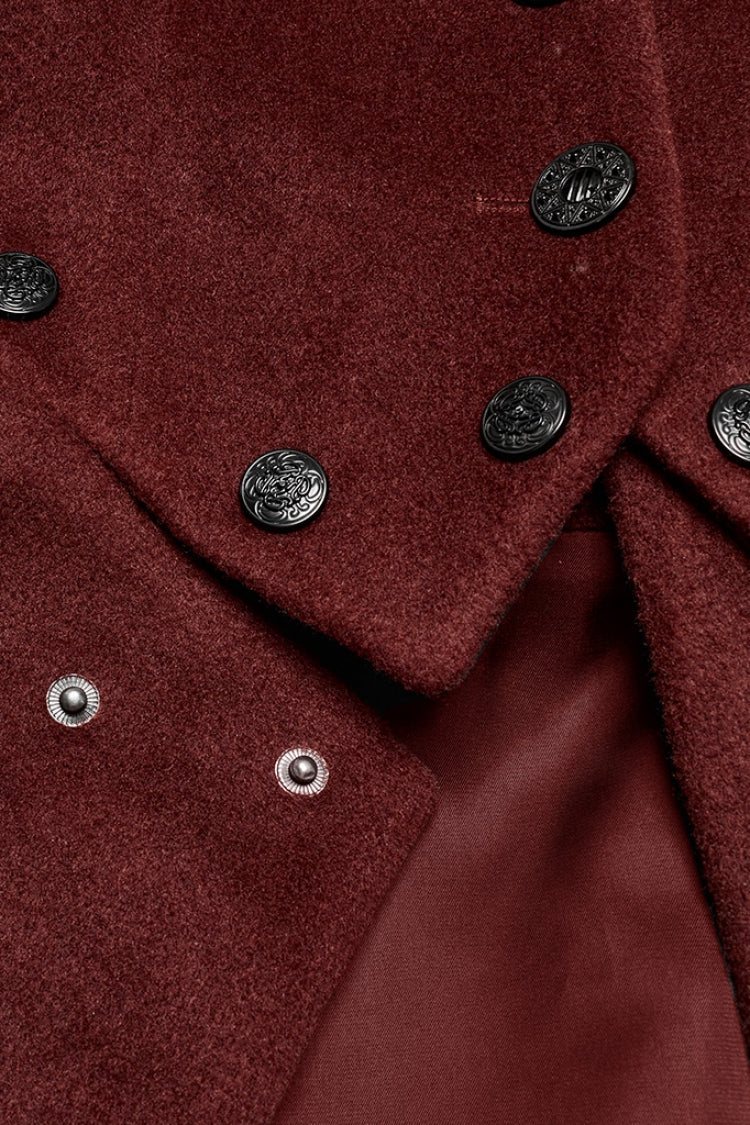 Crimson Faux Fur Lace-Up Detachable Gothic Coat