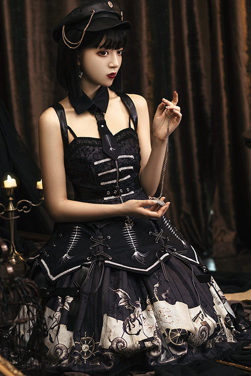 Pirate Ship Print Gothic Lolita JSK Dress Full Set