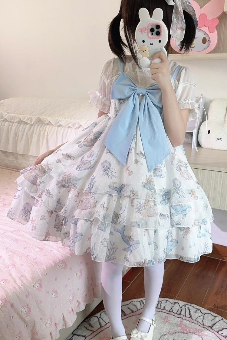 Sweet Lolita Strap Dress with Layered Ruffles and Lace - Ocean Sweetheart, 5 Colors