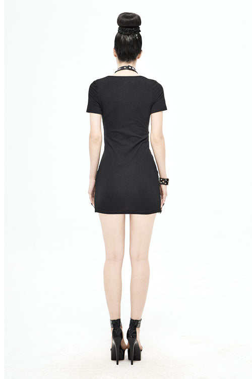 Deep V Inverted Tight Punk Dress with Choker