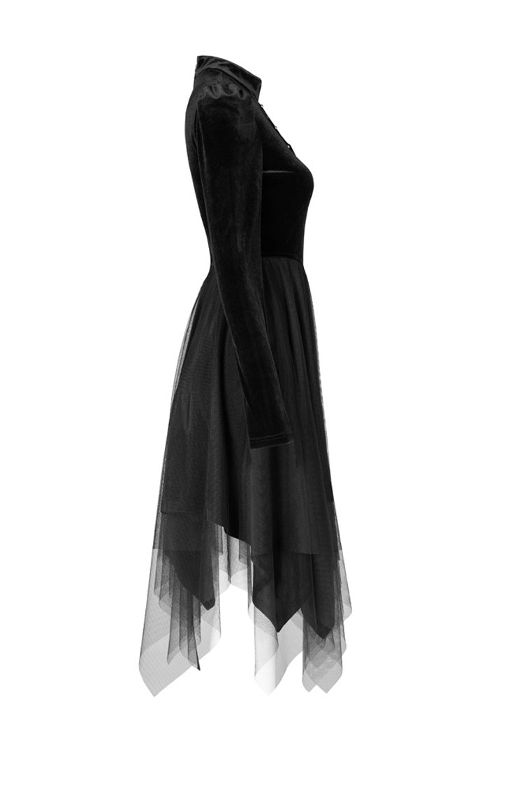 Velvet Mesh Stitching Elastic Gothic Dress