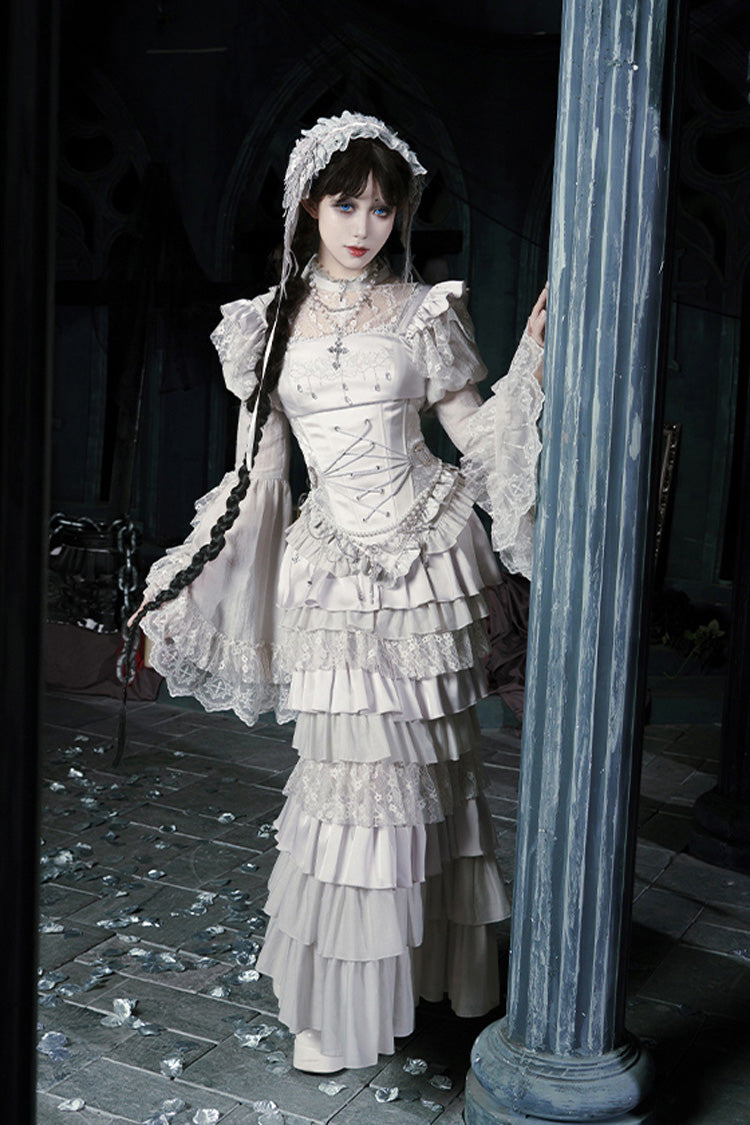 Bionic Doll Square Collar Gothic Lolita Corset Set with Fishtail Skirt, Multi-Layer Ruffles