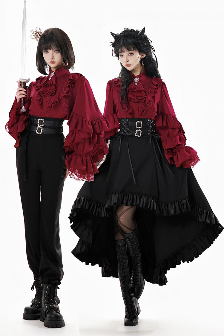 Noir Long-Sleeve Ruffled Ouji Skirt and Blouse - Day and Night Song