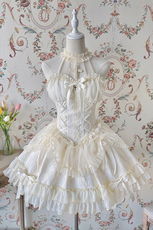 Ivory Off-Shoulder Sleeveless Ruffled Sweet Lolita Tiered Gown