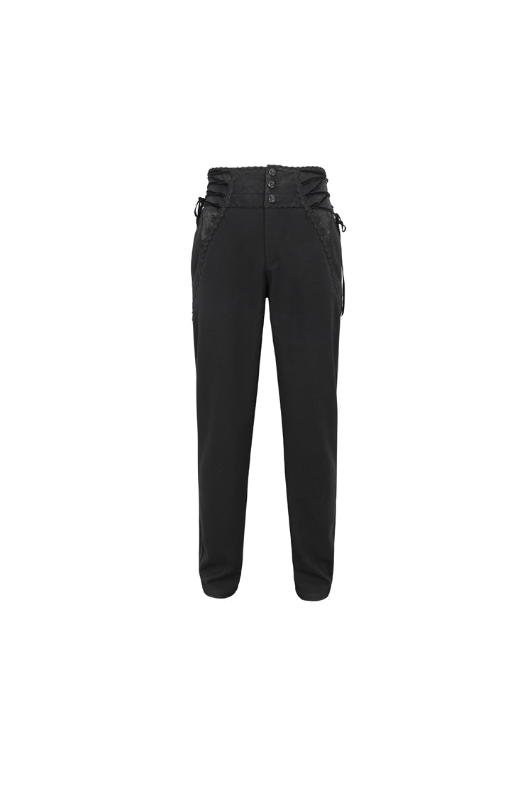 Embellished High Waisted Gothic Pants for Men with Lace Trim