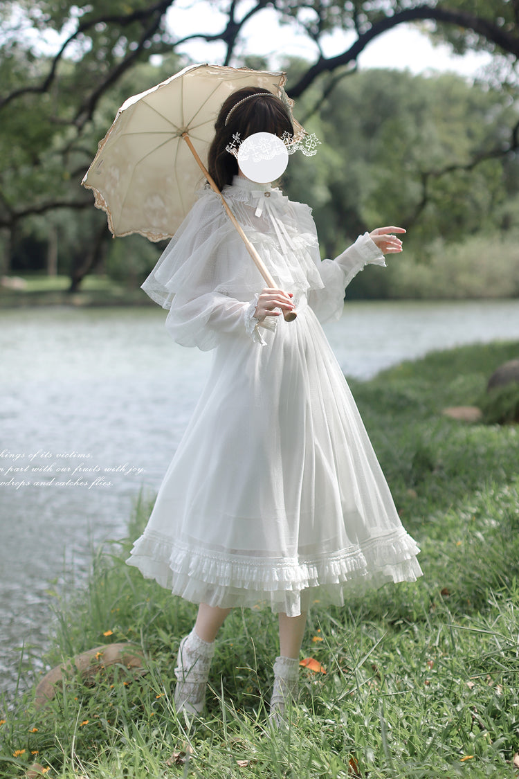 Ivory Long Sleeve Bow Lace Sweet Elegant Dress