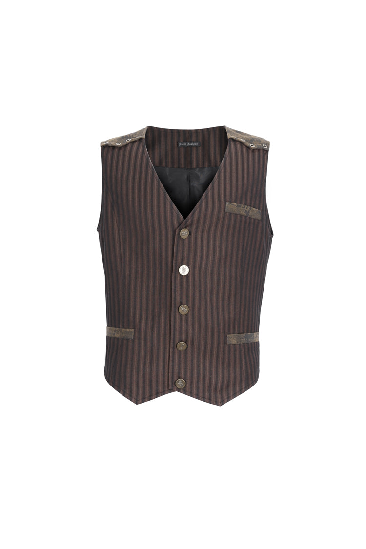Cocoa Pinstripe Gothic Slim Vest with V-Neck and Stitching