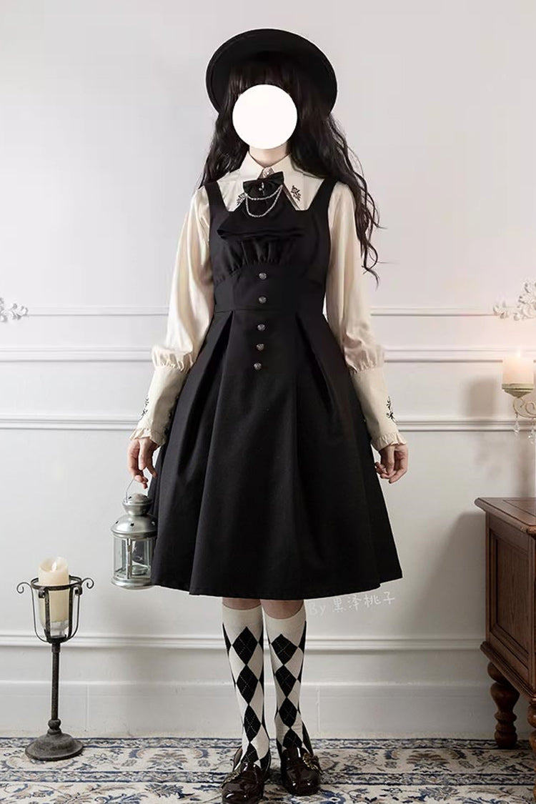Gothic Lolita Dress with Metal Buttons and Raven Magic Theme