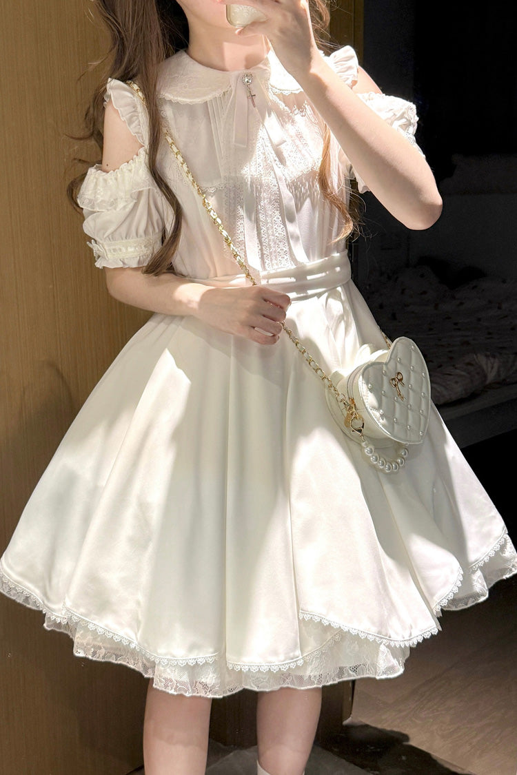 Ivory Oath Lapel Off-Shoulder Short Sleeve Bow Gothic Dress